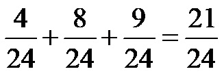 1-6, 1-3 ve 3-8 kesirlerinin toplamı 21-24'tür